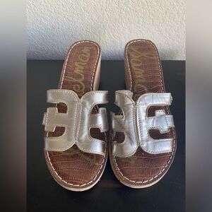 Sam Edelman Regis Platform Wedge Sandal Gold Cork Size 7 Summer Shoe NEW